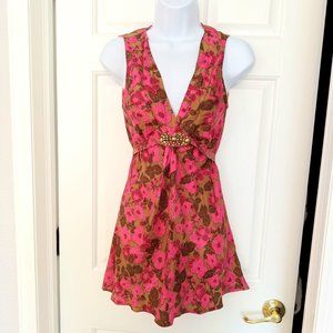 A COMMON THREAD Silk V Neck Tunic Pink Fuchsia Floral SZ S